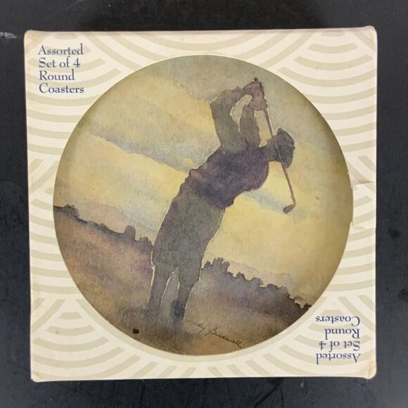 Assorted Set Of 4 CoasterStone Round Golf-Themed Coasters With Cork Backing - Picture 3 of 5